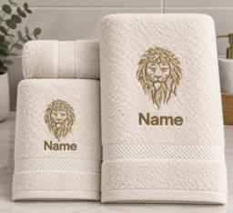 Personalised Lion Face Towel Embroidered Cotton, Custom Name - thumbnail 1