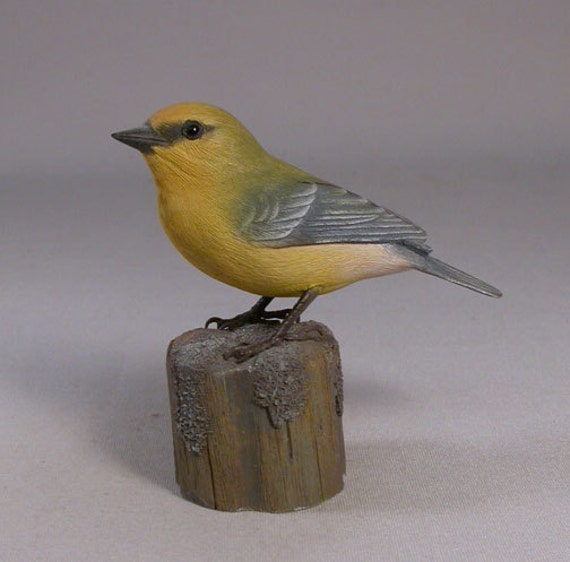 Blue-Winged Warbler Hand Carved Wood Bird - image 1