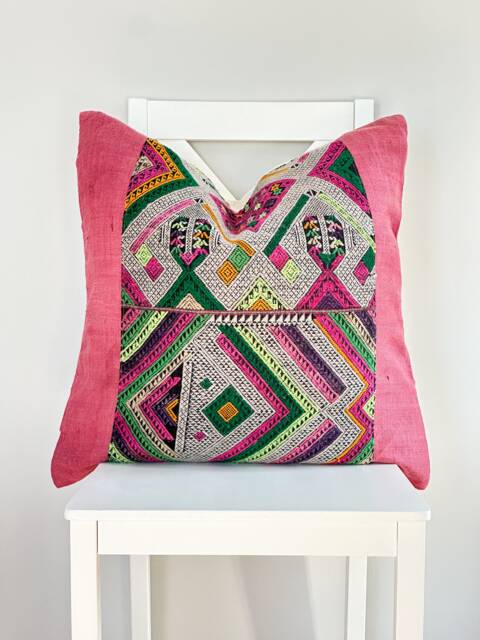 Vintage Embroidered Silk Textile Ethnic Piece Of Tradition Costume Pillow Cover - image 1