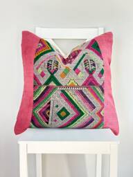 Vintage Embroidered Silk Textile Ethnic Piece Of Tradition Costume Pillow Cover