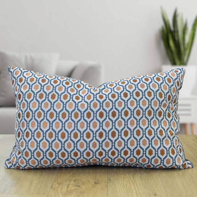 Cosmo Diamond Xl Rectangular Cushion in Spice & Navy. Modern Geometric Design Burnt Orange & Indigo Blue. 23X15 - image 1