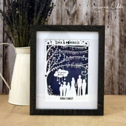 Personalized Family Portrait Paper Cut With Song Lyrics, Shadow Box Frame - thumbnail 2