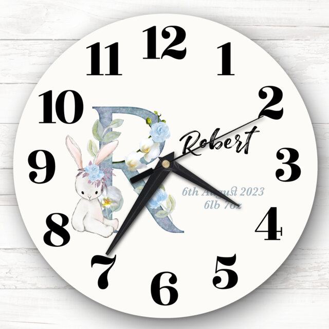 Baby Floral Watercolour Animal Alphabet Letter R Gift Personalised Clock - image 1