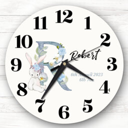 Baby Floral Watercolour Animal Alphabet Letter R Gift Personalised Clock - thumbnail 1