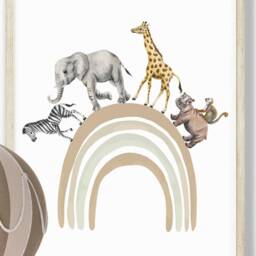 Safari Animal Prints Set Rainbow & Hot Air Balloon Nursery Decor - thumbnail 2
