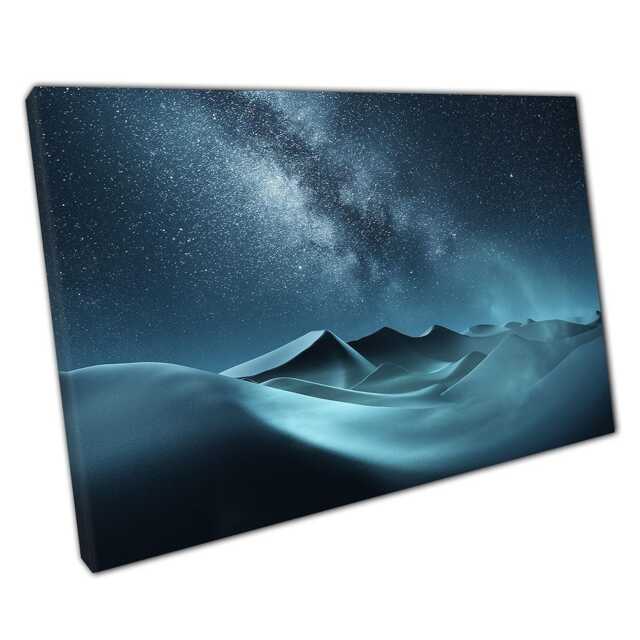 starry Desert Night Blue Sand Dunes Canvas Print With Milky Way For Home & Office Decor - image 1