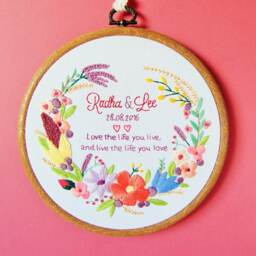 Personalised Wedding Gift, Floral Wall Art, Embroidery, Personalized Anniversary Gift For The Couple, Embroidery Hoop - thumbnail 3