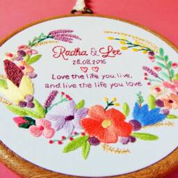 Personalised Wedding Gift, Floral Wall Art, Embroidery, Personalized Anniversary Gift For The Couple, Embroidery Hoop - thumbnail 2