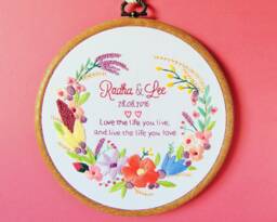 Personalised Wedding Gift, Floral Wall Art, Embroidery, Personalized Anniversary Gift For The Couple, Embroidery Hoop - thumbnail 1