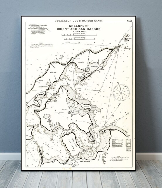 Antique Nautical Chart Print Greenport, Orient & Sag Harbor, Long Island - image 1