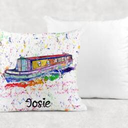 Personalised Watercolour Rainbow Narrow Boat Canal Cushion, Cuddle Pillow, Birthday Gift - thumbnail 4