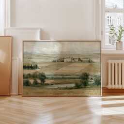Farmhouse Landscape Poster, Neutral Countryside Wall Art, Rural Print - thumbnail 4