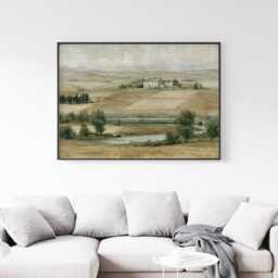 Farmhouse Landscape Poster, Neutral Countryside Wall Art, Rural Print - thumbnail 3