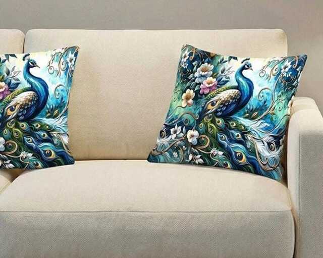 Made By Order Peacock Bird Multicoloured Effect Pattern Velvet Cushion Covers Any Size On Demand Custom Size - image 1