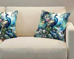 Made By Order Peacock Bird Multicoloured Effect Pattern Velvet Cushion Covers Any Size On Demand Custom Size - thumbnail 1