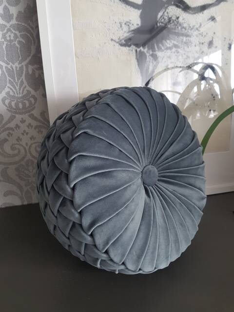 Round Velvet Pillow// Handmade Round Cushion// Decorative Grey Luxury Pillow // Canadian Smocking Cushion - image 1