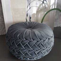 Round Velvet Pillow// Handmade Round Cushion// Decorative Grey Luxury Pillow // Canadian Smocking Cushion - thumbnail 2
