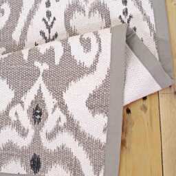 Printed Cotton Rug, Gray Color, Ikat Print, 100% Cotton, Size 24x36 Inches - thumbnail 2