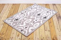 Printed Cotton Rug, Gray Color, Ikat Print, 100% Cotton, Size 24x36 Inches - thumbnail 1