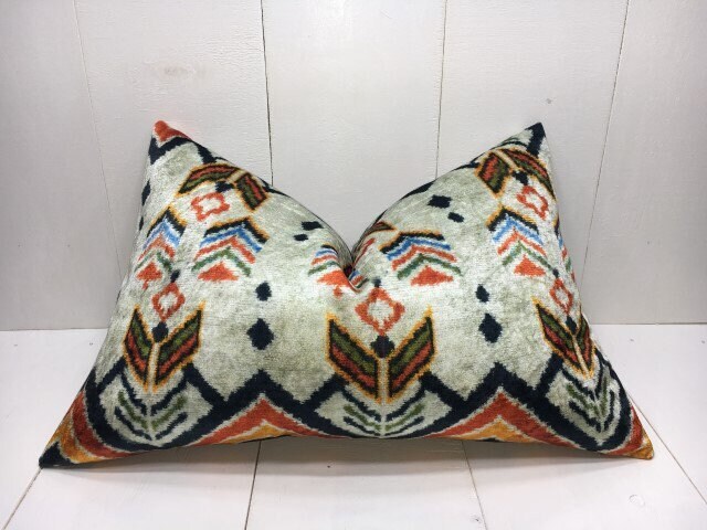 Handwoven Silk Ikat Pillow Cover, Decorative Accent - 16x24 - image 1