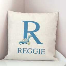 Personalised Blue Dinosaur Cushion, Boy Dino Bedroom Decor, Cushion Cover, Nursery Accessories, Name Pillow - thumbnail 2
