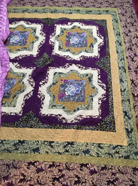 Handmade 100% Cotton Queen To Cal King Feminine Purple Floral Bedding Blanket Quilt/Woman Or Girl Elegant Quilt/Gift Ideas/Wedding Quilt - image 1