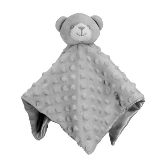 Personalised Grey Bear Silky Fleece Blankie Soft Newborn Comforter Baby Shower Gift Nursery Keepsake - image 1