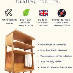 Mid Century Modern Wooden Record Player Table, Vinyl Storage Unit, Turntable Stand - thumbnail 3