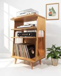 Mid Century Modern Wooden Record Player Table, Vinyl Storage Unit, Turntable Stand - thumbnail 1