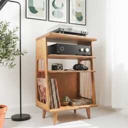 Mid Century Modern Wooden Record Player Table, Vinyl Storage Unit, Turntable Stand - thumbnail 2