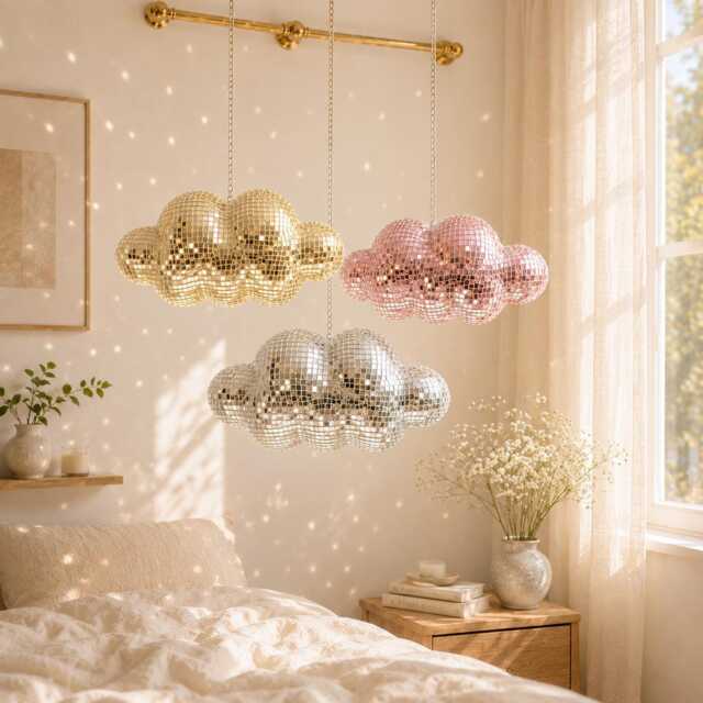 Disco Cloud Mirror Ball Decor - Hanging Mosaic Sparkle Wall Art - image 1