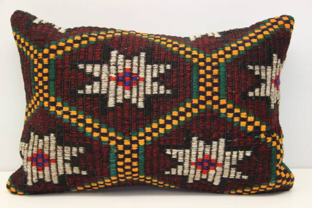 Handmade Turkish Kilim Pillow Cover, Wool Lumbar Cushion - 16x24 Inch - image 1