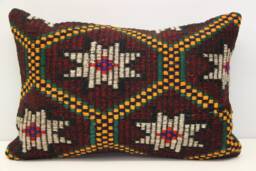 Handmade Turkish Kilim Pillow Cover, Wool Lumbar Cushion - 16x24 Inch - thumbnail 1