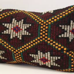 Handmade Turkish Kilim Pillow Cover, Wool Lumbar Cushion - 16x24 Inch - thumbnail 3