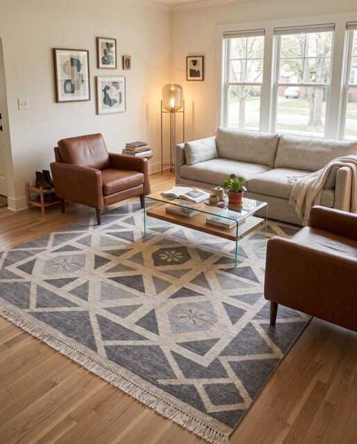 Hand Knotted Wool Oushak Rug - Charcoal Grey Geometric Area Rug, Living Room Decor - image 1