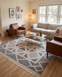 Hand Knotted Wool Oushak Rug - Charcoal Grey Geometric Area Rug, Living Room Decor - thumbnail 1