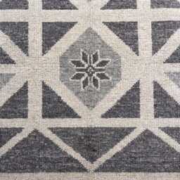 Hand Knotted Wool Oushak Rug - Charcoal Grey Geometric Area Rug, Living Room Decor - thumbnail 3