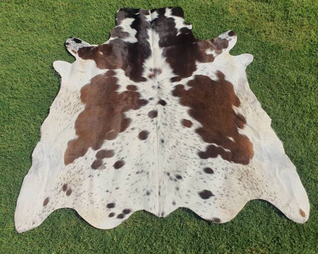 Brown & White Cowhide Rug Tricolour Cow Skin Area Special Leather Handmade Large - image 1