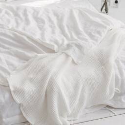 White Linen Waffle Towel, Linen Hands Towels, White Bath Towel, White Beach Towel, Waffle Guest Sauna Towel, Cotton Face Towel - thumbnail 2
