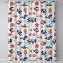 Kids Scuba Divers Submarine Jellyfish Ocean Animals Cream Background Readymade Eyelet Ring Top Thermal 100% Blackout Curtains - thumbnail 2