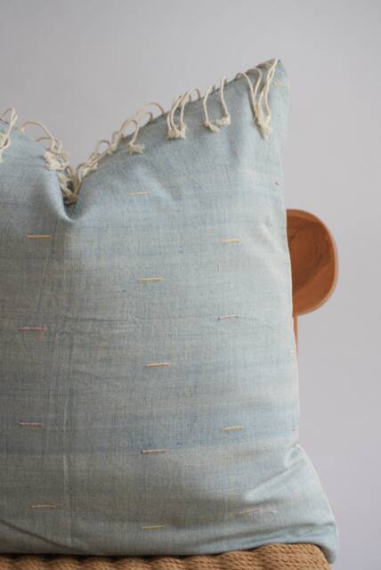 Handmade Hmong Hemp Pillow Cover Blue Boho Farmhouse Decor - 19x19 - image 1