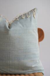Handmade Hmong Hemp Pillow Cover Blue Boho Farmhouse Decor - 19x19 - thumbnail 1