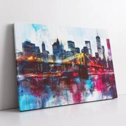 New York City Brooklyn Bridge Sunset Landmark Oil Painting Style Wall Art, Framed Calming Canvas Poster Print Home/Office Room Decor Gifts - thumbnail 2