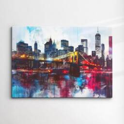 New York City Brooklyn Bridge Sunset Landmark Oil Painting Style Wall Art, Framed Calming Canvas Poster Print Home/Office Room Decor Gifts - thumbnail 3