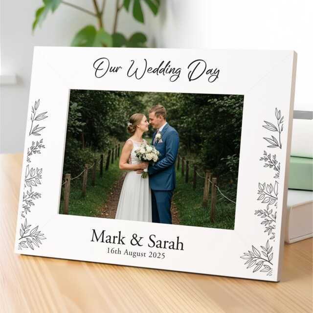 Personalised Wedding Photo Frames, Gifts For Bride & Groom, Frame 6x4 7x5, Our Day Printed White - image 1