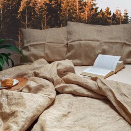 Gold Brown Linen Flat Sheet - Great Gifts For Women Housewarming - thumbnail 2
