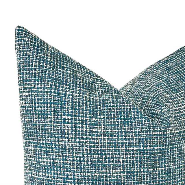 Turquoise Blue Lumbar Pillow Cover Modern Tweed Upholstery Fabric Pillowcase - image 1