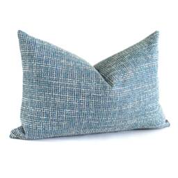 Turquoise Blue Lumbar Pillow Cover Modern Tweed Upholstery Fabric Pillowcase - thumbnail 2