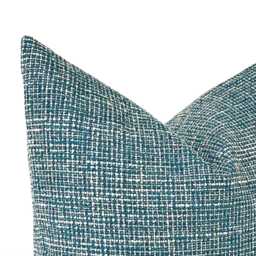 Turquoise Blue Lumbar Pillow Cover Modern Tweed Upholstery Fabric Pillowcase