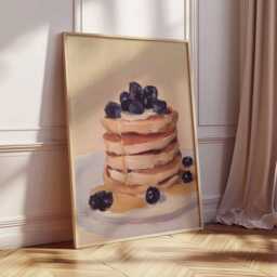 Blueberry Pancake Art Print - Modern Kitchen Wall Breakfast Food Poster Cozy Home Decor Still Life Painting - thumbnail 2